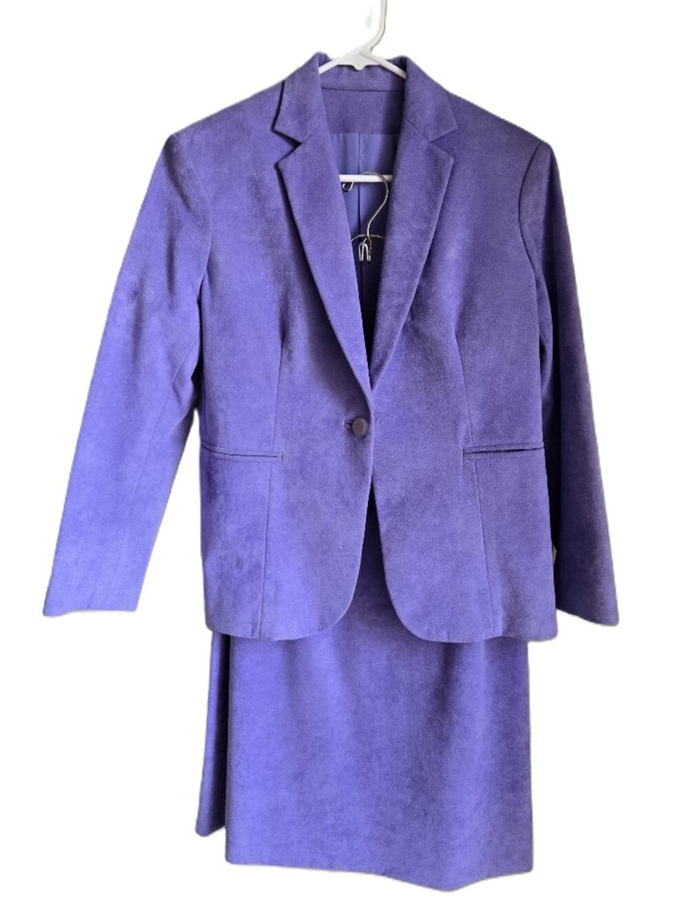 Vintage Tailored Soft Suede Lined Blazer + Skirt Suit Lilac Purple Women's 10